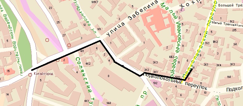Карта. Дорога до церкви Николая Чудотворца в Подкопаях
