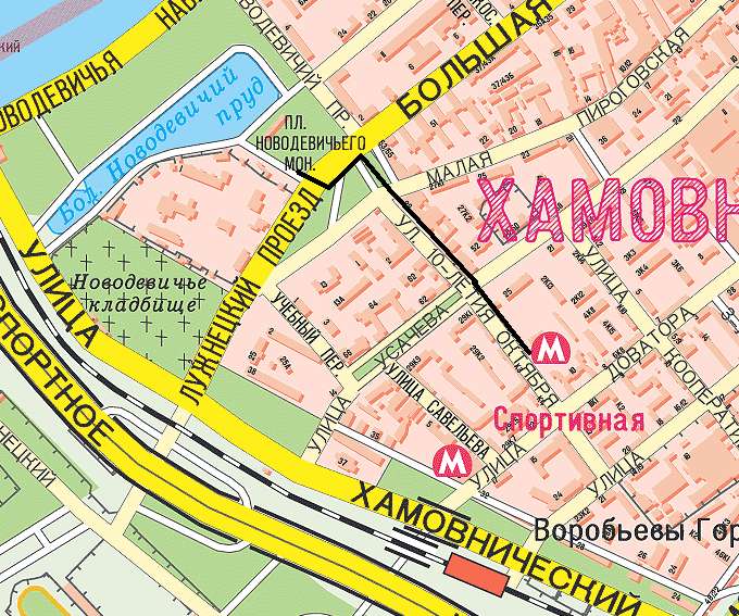 Карта. Дорога до Новодевичего монастыря