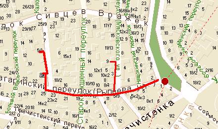 Карта.Дорога до дома в Малом Власьевском переулке