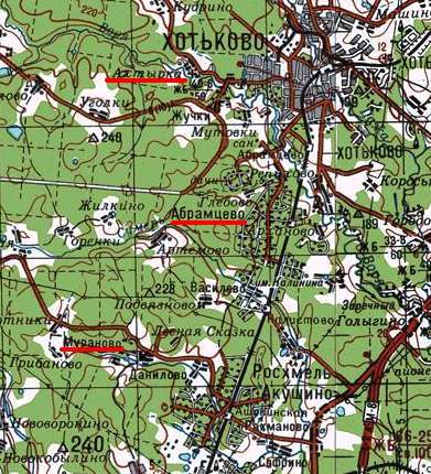 Карта. Дорога до усадьбы Ахтырка (Дудкино)