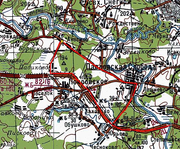 Карта. Дорога до Павловской слободы