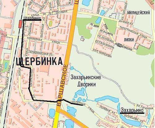 Карта. Дорога до усадьбы Захарьино и усадьбы Щербинка