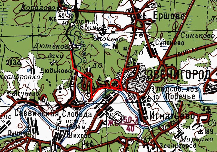 Карта. Дорога до Городка и Саввино-Сторожевского монастыря